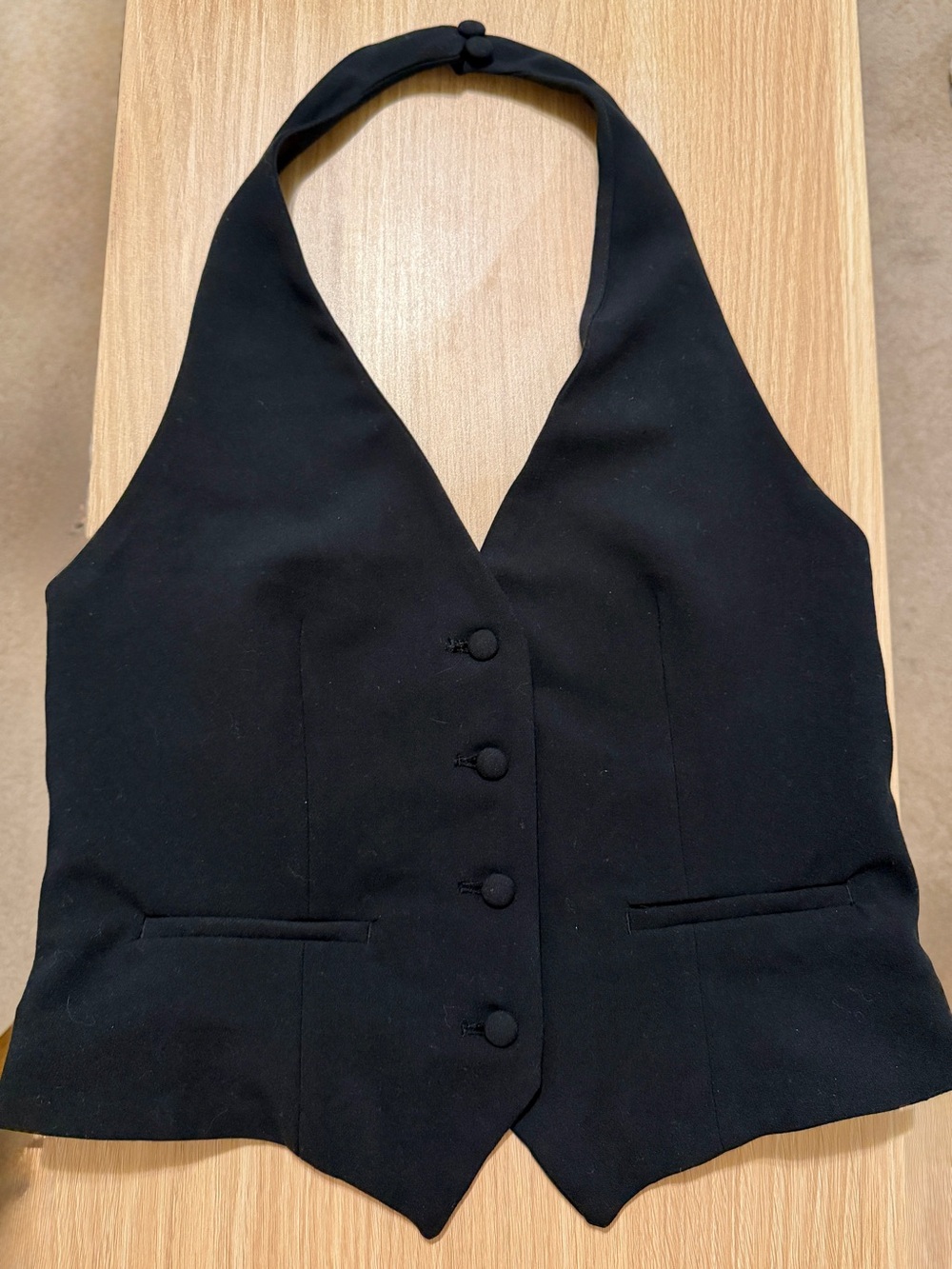 Anthropologie Black Halter Vest with Covered Buttons NWT Small
